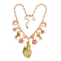 Ritzy Couture Pink Valentine Cupid Charm Pendant Necklace Rose Goldtone/Goldtone