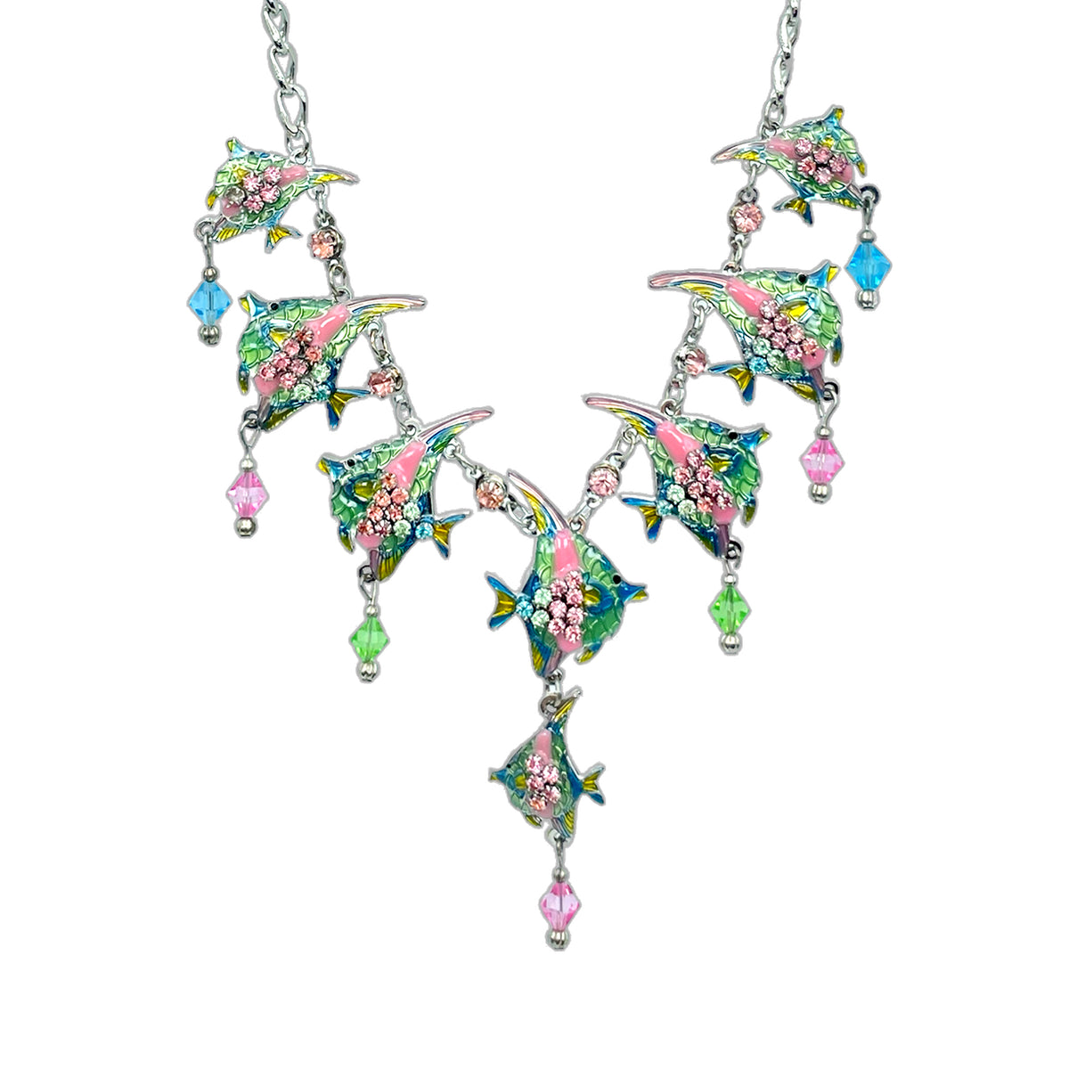 Lunch at The Ritz Silvertone Tropical Fish Austrian Crystal Statement Necklace