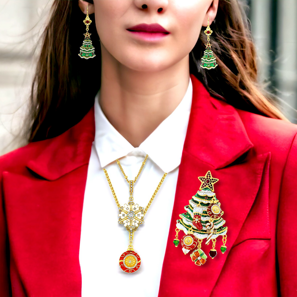 Ritzy Couture DeLuxe Christmas Tree Brooch Ornament Charm 22K Gold Plated Brass