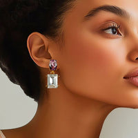 Oscar de la Renta Gold Plated Light Amethyst Crystal Rectangle Drop Post Earrings