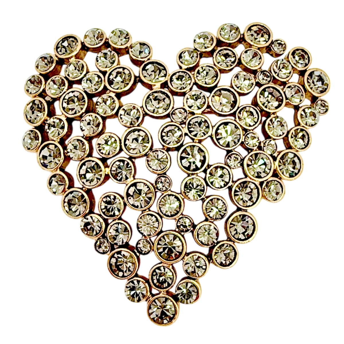 Oscar de la Renta Large Pave Austrian Crystal Heart Cluster Pin, 22K Gold Plated