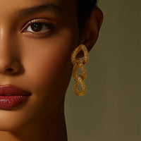 Oscar De La Renta Gold Topaz Swarovski Crystal Chain Link Pierced Earrings