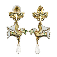 Two Turtle Doves Merry Christmas Drop Dangle Earrings by Ritzy Couture -Goldtone