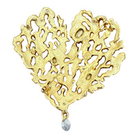 Oscar de la Renta 22K Gold Coral Reef Inspired Heart Brooch, 3.5” x 3.5”