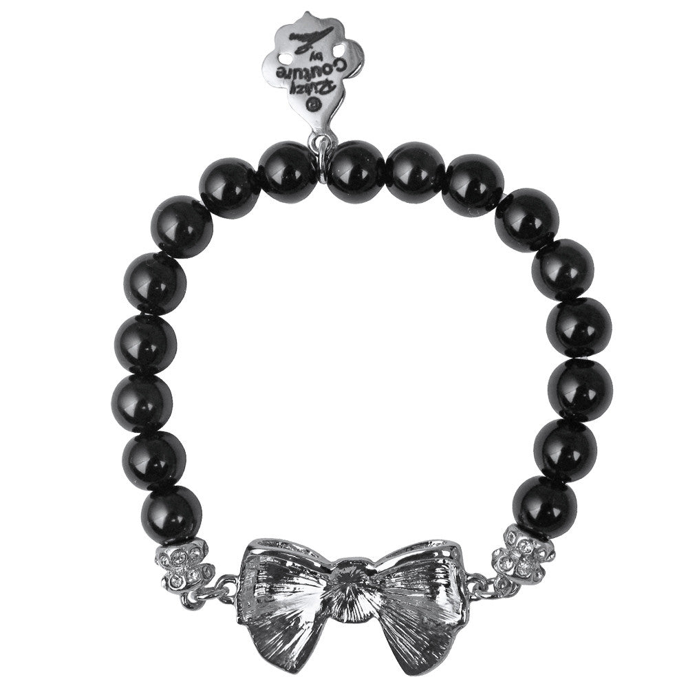 Ritzy Couture Black Enamel Bow Charm Bracelets (Silvertone) - Black