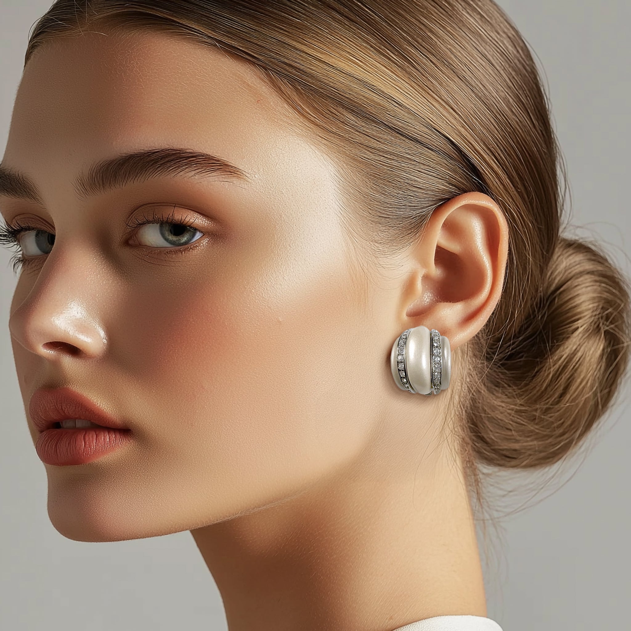 Kenneth Jay Lane Silver Plated Clip Earrings with Pearl