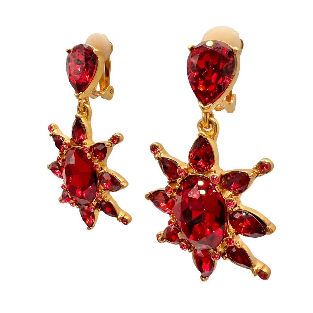 Oscar de la Renta Ruby Red Starburst Clip Earrings - Bold and Elegant Design