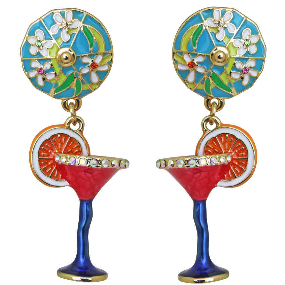 Ritzy Couture Pool Party Cocktail Glass Multi Color Dangle Earrings (Goldtone)