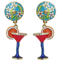 Ritzy Couture Pool Party Cocktail Glass Multi Color Dangle Earrings (Goldtone)
