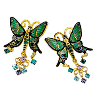 Lunch at The Ritz: Emerald Monarch Butterfly Post Earrings - 22k Gold Plated