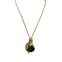 Kenneth Jay Lane Gold Swarovski Crystal Emerald Leopard Pendant Necklace