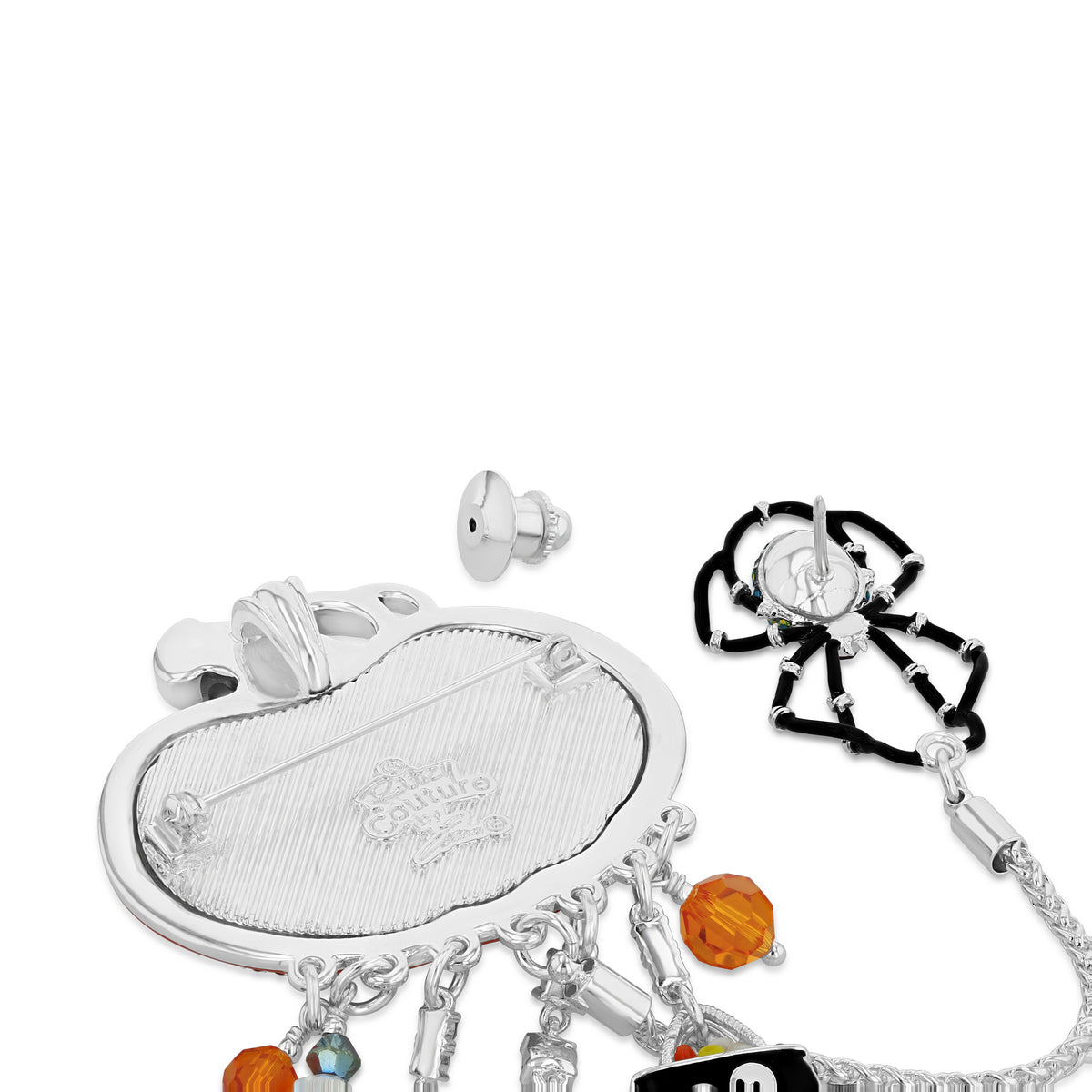 Ritzy Couture Women’s Enamel Dangling Ornament Halloween Multi Charm Jack O' Lantern Drop Dangle Brooch Pin Pendant - Original (Silvertone)