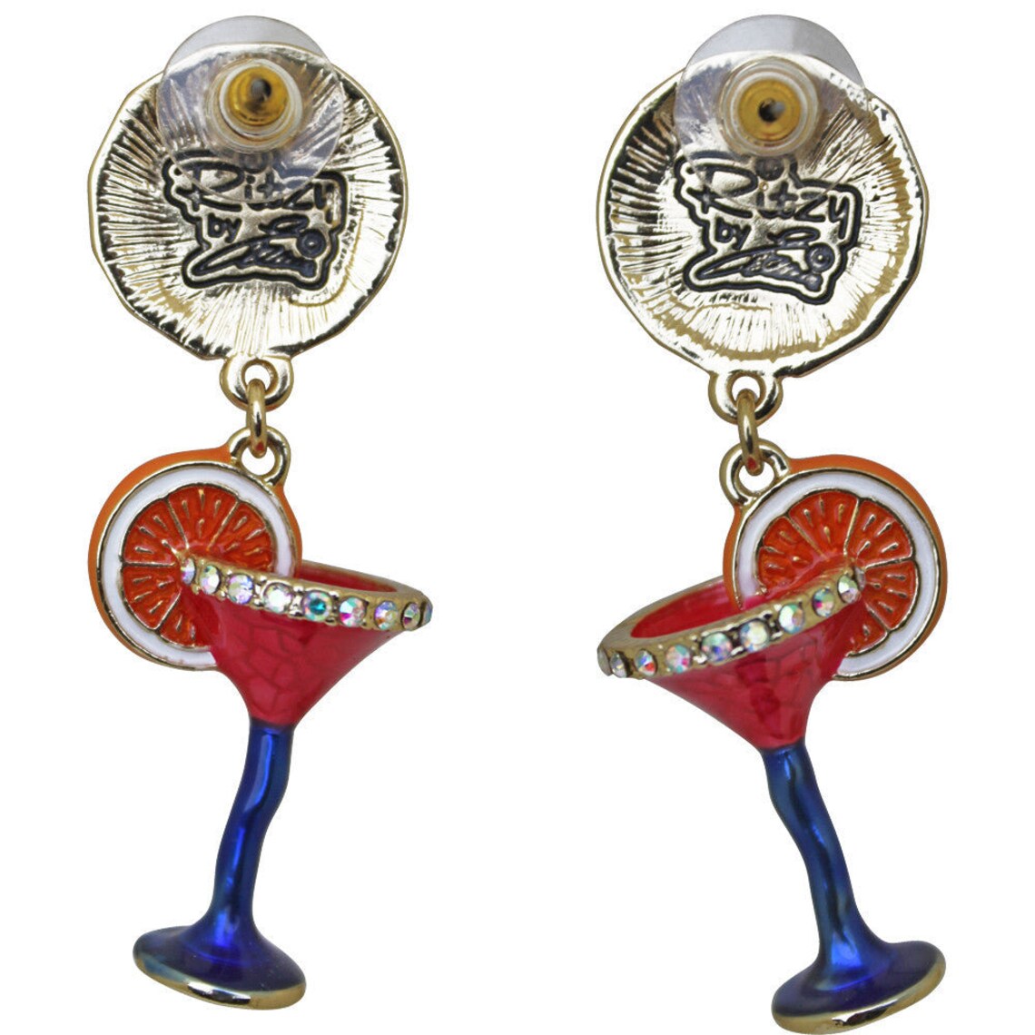 Ritzy Couture Pool Party Cocktail Glass Multi Color Dangle Earrings (Goldtone)
