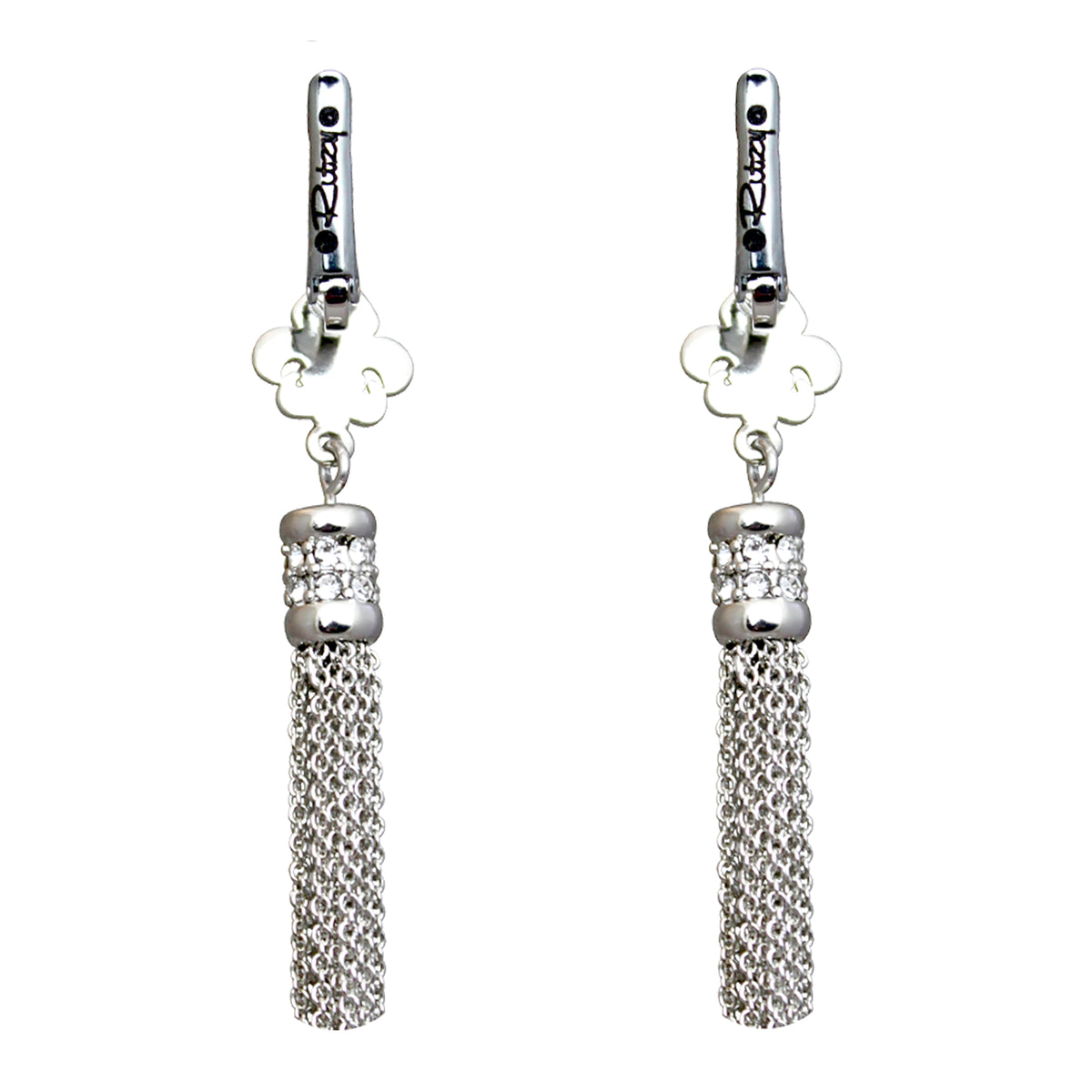 Ritzy Couture Fleur-de-Lis Crystal Tassel Leverback Earrings - Silvertone Luxury