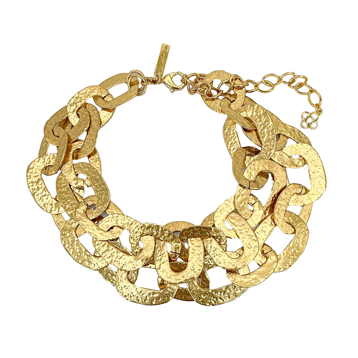 Oscar De La Renta 22k Gold Plated Hammered Chain Link Statement Collar Necklace