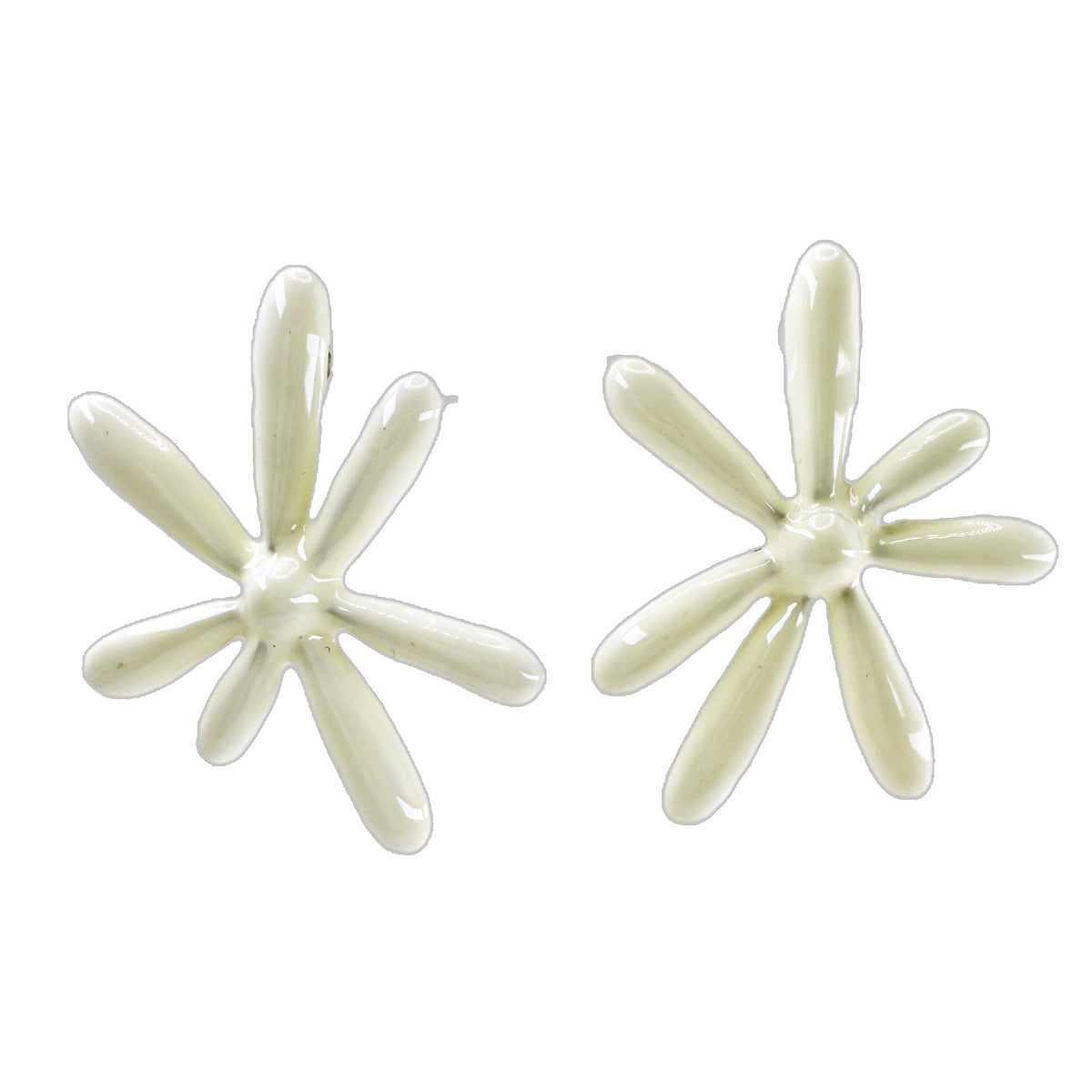 Oscar de la Renta Mod Retro White Enamel Post Earrings Silver Tone Rare Sample