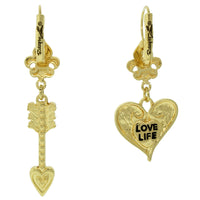 Ritzy Couture Valentine Love and Heart Arrow Dangle Leverback Earrings For Women (Goldtone) - Red/Gold