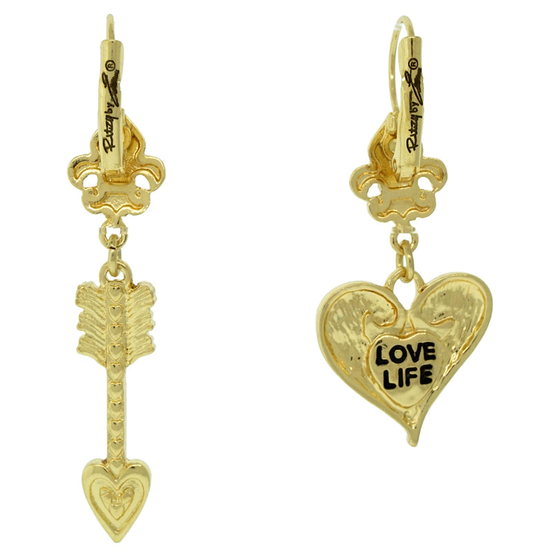 Ritzy Couture Valentine Love and Heart Arrow Dangle Leverback Earrings For Women (Goldtone) - Red/Gold