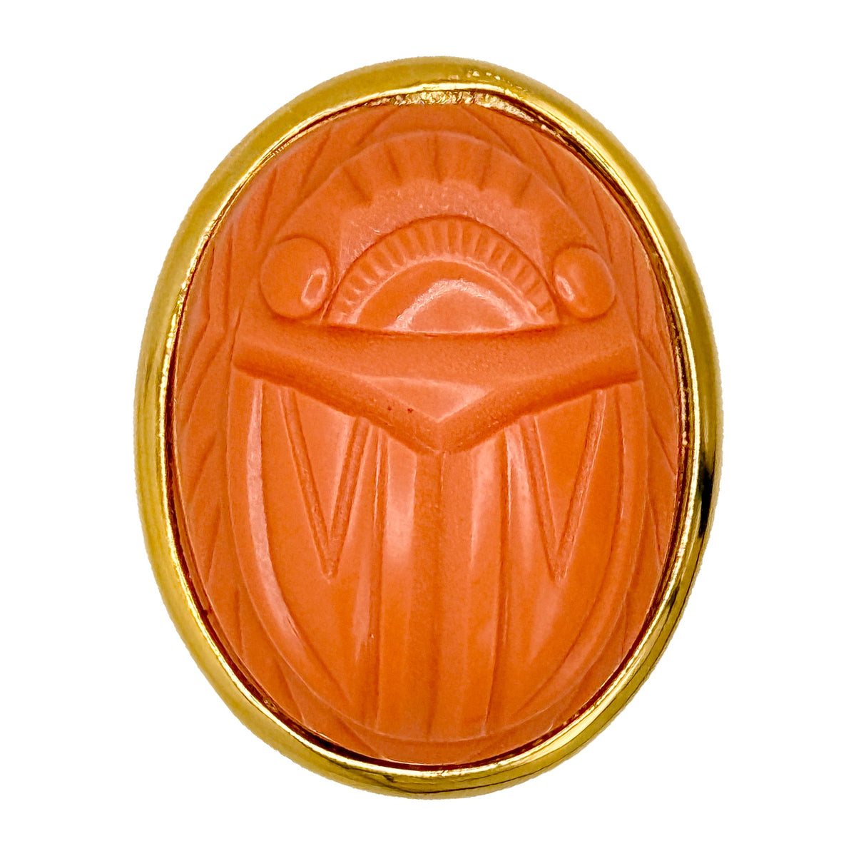 Kenneth Jay Lane Original Sample Scarab Amulet Brooch Coral Resin Gold Plating USA