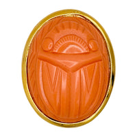 Kenneth Jay Lane Original Sample Scarab Amulet Brooch Coral Resin Gold Plating USA