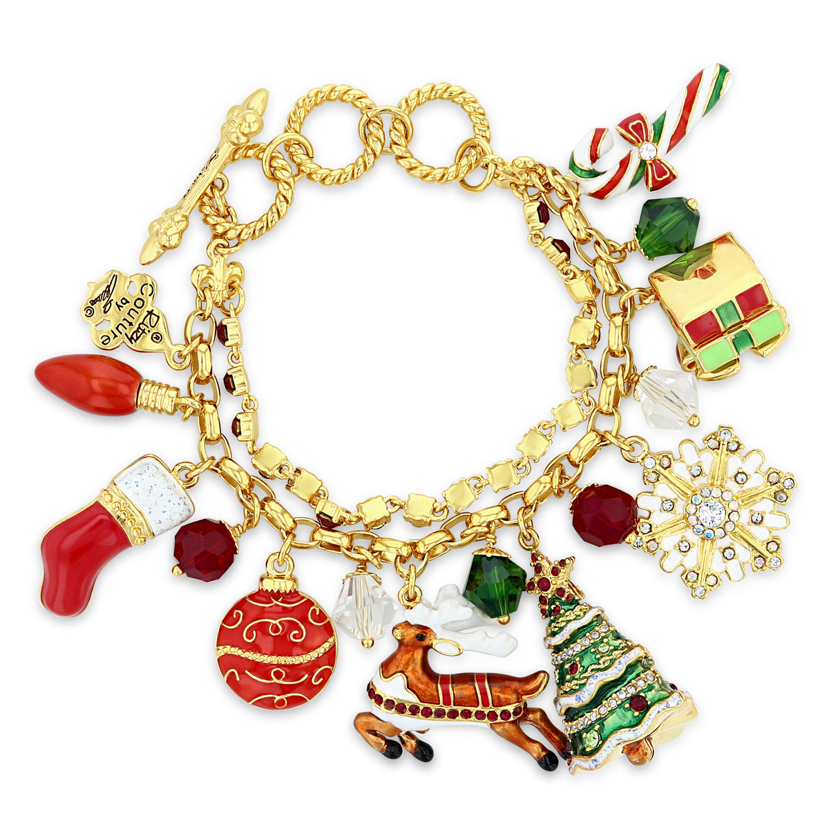 Christmas Gift Charm Bracelet by Ritzy Couture DeLuxe – 22k Gold Layered Brass