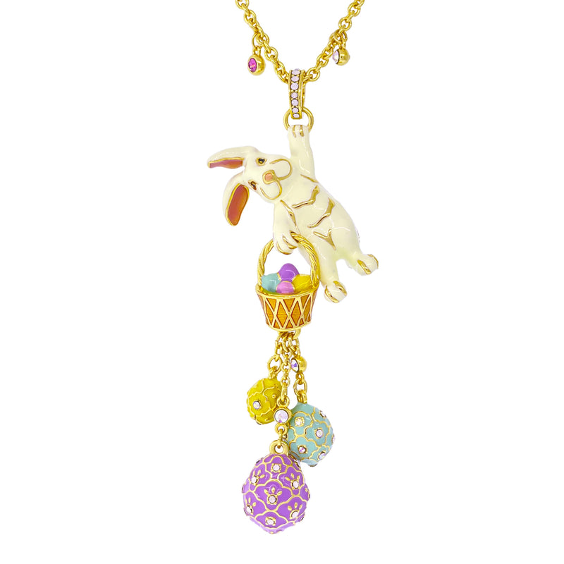 Adorable Easter Bunny Basket Necklace Ritzy Couture DeLuxe - 18k Gold Plating