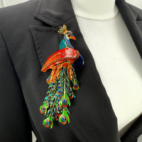 Lunch at The Ritz, Rare Handcrafted Peacock Pin Brooch Pendant with Crystals