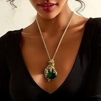 Kenneth Jay Lane Gold Swarovski Crystal Emerald Leopard Pendant Necklace