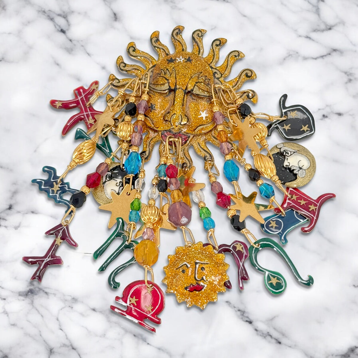 Lunch at The Ritz Zodiac Sun Pin – Hand-Enameled Celestial Astrology Brooch