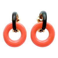 Oscar de la Renta Coral Resin Hoop Clip Earrings Black Enamel Gold-Plated Design