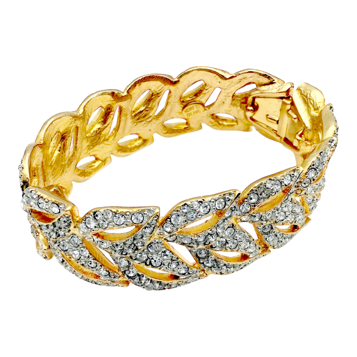 Kenneth Jay Lane Original Leafy Vine Cuff Bracelet with Pave Crystals Gold Plate