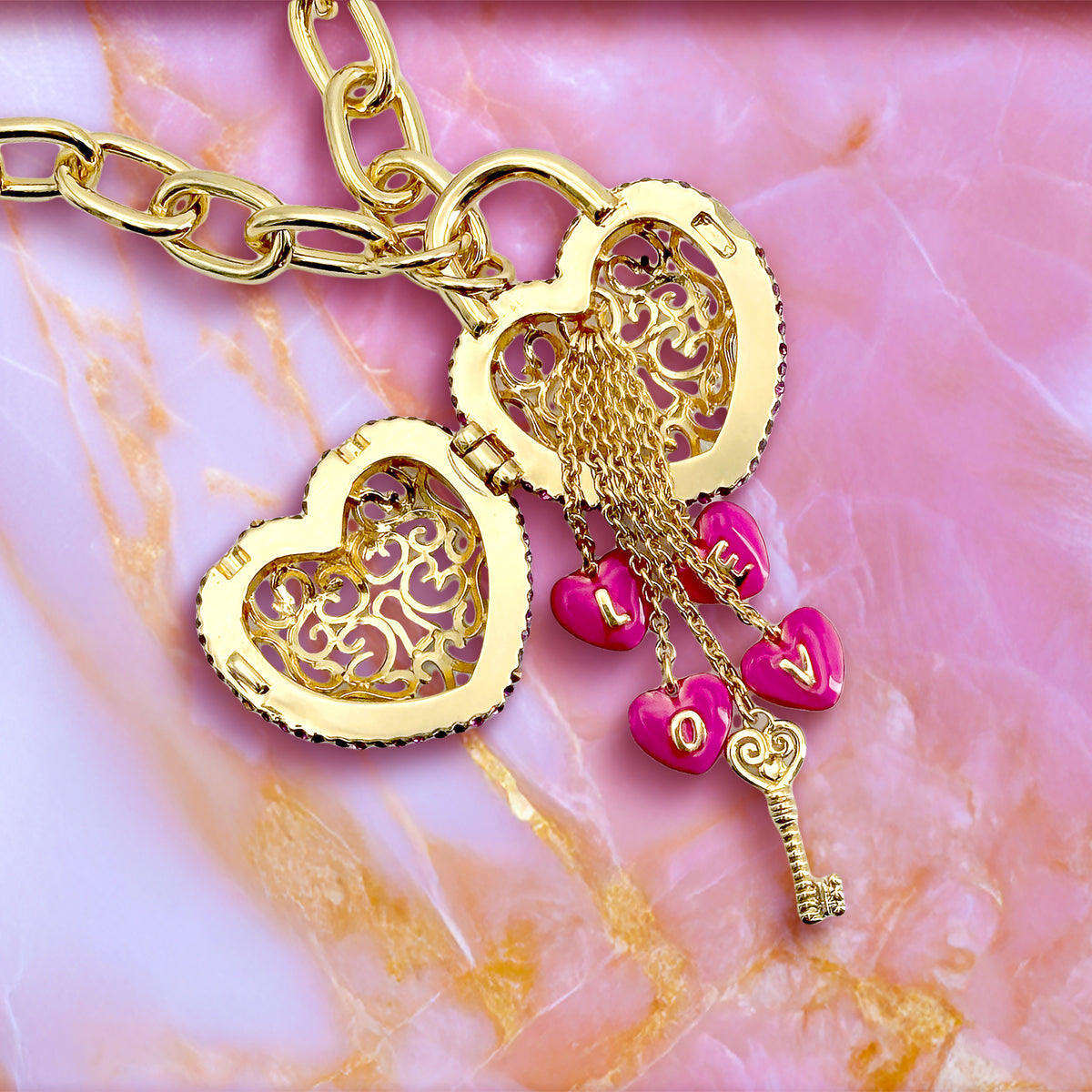 Fuchsia -Locket Full of Love- Valentine Necklace by Ritzy Couture DeLuxe -18k Gold Plating