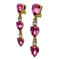 Oscar de la Renta Rose Pink Swarovski Crystal Drop Clip Earrings – Gold Plated