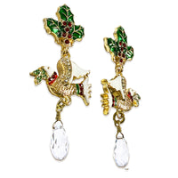 Two Turtle Doves Merry Christmas Drop Dangle Earrings by Ritzy Couture -Goldtone