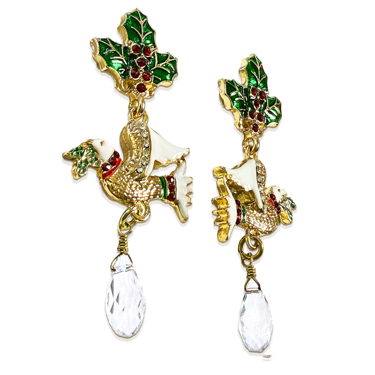 Two Turtle Doves Merry Christmas Drop Dangle Earrings by Ritzy Couture -Goldtone