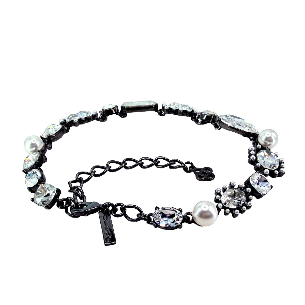 Oscar de la Renta Hematite Plated Crystal Pearl Multi-Stone Statement Necklace