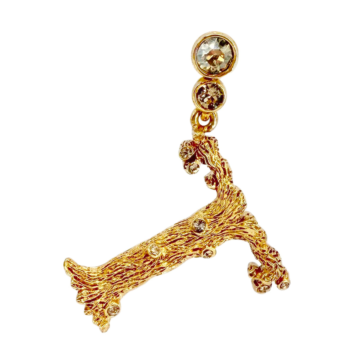 Oscar de la Renta Gold-Plated Tree-Inspired Initial "T" Alphabet Post Earrings