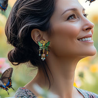 Lunch at The Ritz: Emerald Monarch Butterfly Post Earrings - 22k Gold Plated