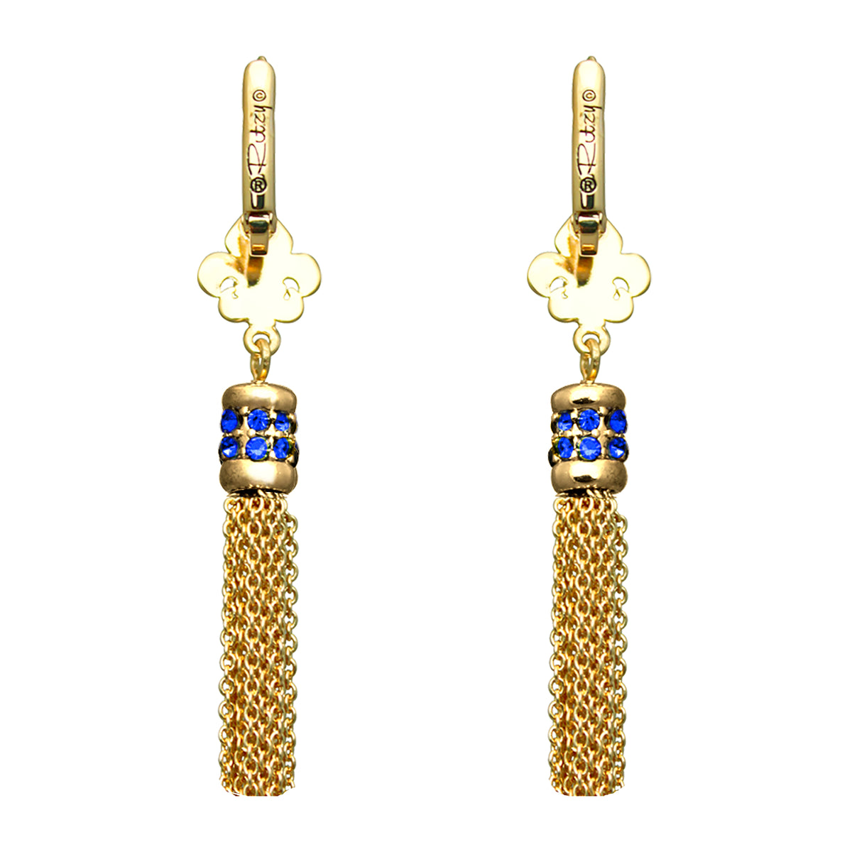 Ritzy Couture Fleur-de-Lis Capri Blue Tassel Leverback Earrings - Goldtone Luxury