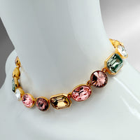 Oscar de la Renta Sherbet Multi-Color Austrian Crystal Necklace 22k Gold Plating