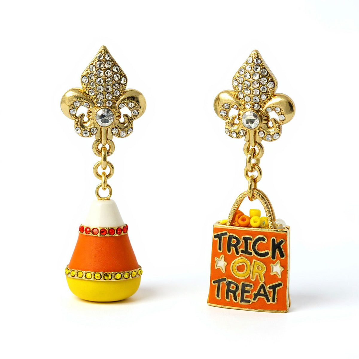 Ritzy Couture DeLuxe Halloween Candy Corn Trick-Or-Treat Dangling Drop Earrings