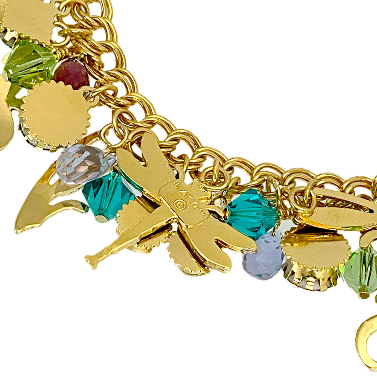 Lunch at The Ritz™ Dragonfly Lizard Turtle 22k Gold Plated Charm Bracelet 7"