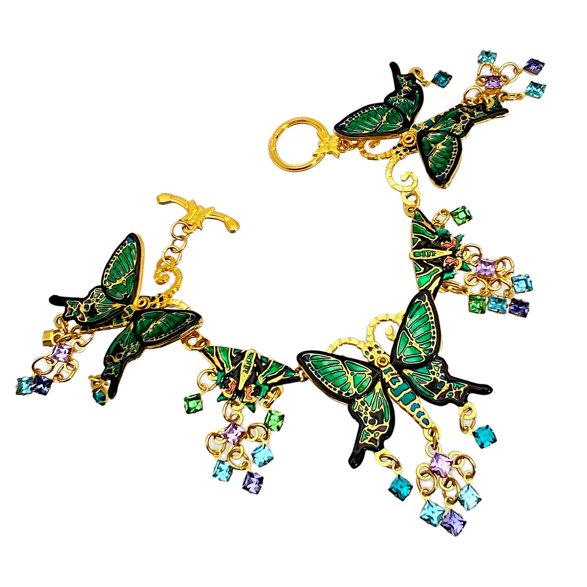 Lunch at The Ritz Emerald Monarch Butterfly Bracelet Crystal 22k Gold Plated