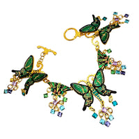 Lunch at The Ritz Emerald Monarch Butterfly Bracelet Crystal 22k Gold Plated