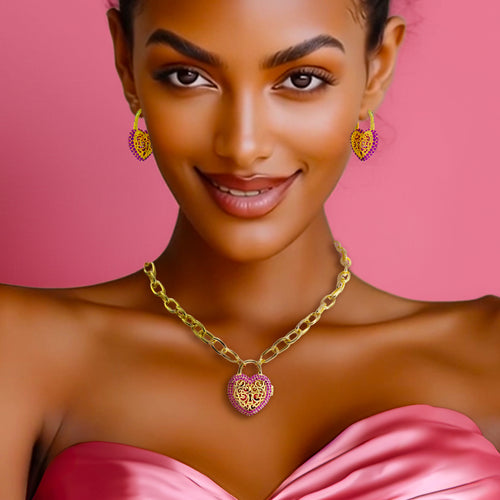 Fuchsia -Locket Full of Love- Valentine Necklace by Ritzy Couture DeLuxe -18k Gold Plating