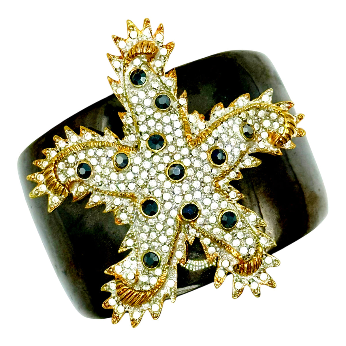 Kenneth Jay Lane Original Luxe Starfish Crystal Cuff Bracelet Black and Gold USA