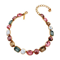 Oscar de la Renta Sherbet Multi-Color Austrian Crystal Necklace 22k Gold Plating