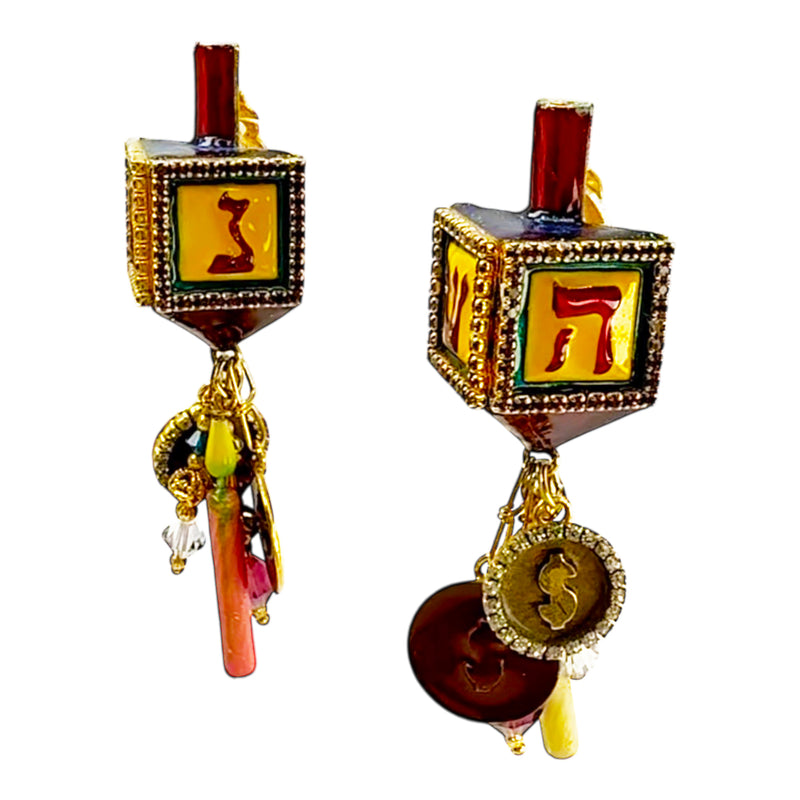 Lunch at The Ritz Hanukkah Dreidel Festival of Light Clip Earring 22K Gold Plate