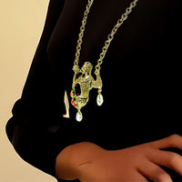 Kenneth Jay Lane Antique Gold Plate Swarovski Crystal Merman Mythology Necklace