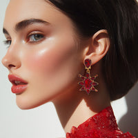 Oscar de la Renta Ruby Red Starburst Clip Earrings - Bold and Elegant Design